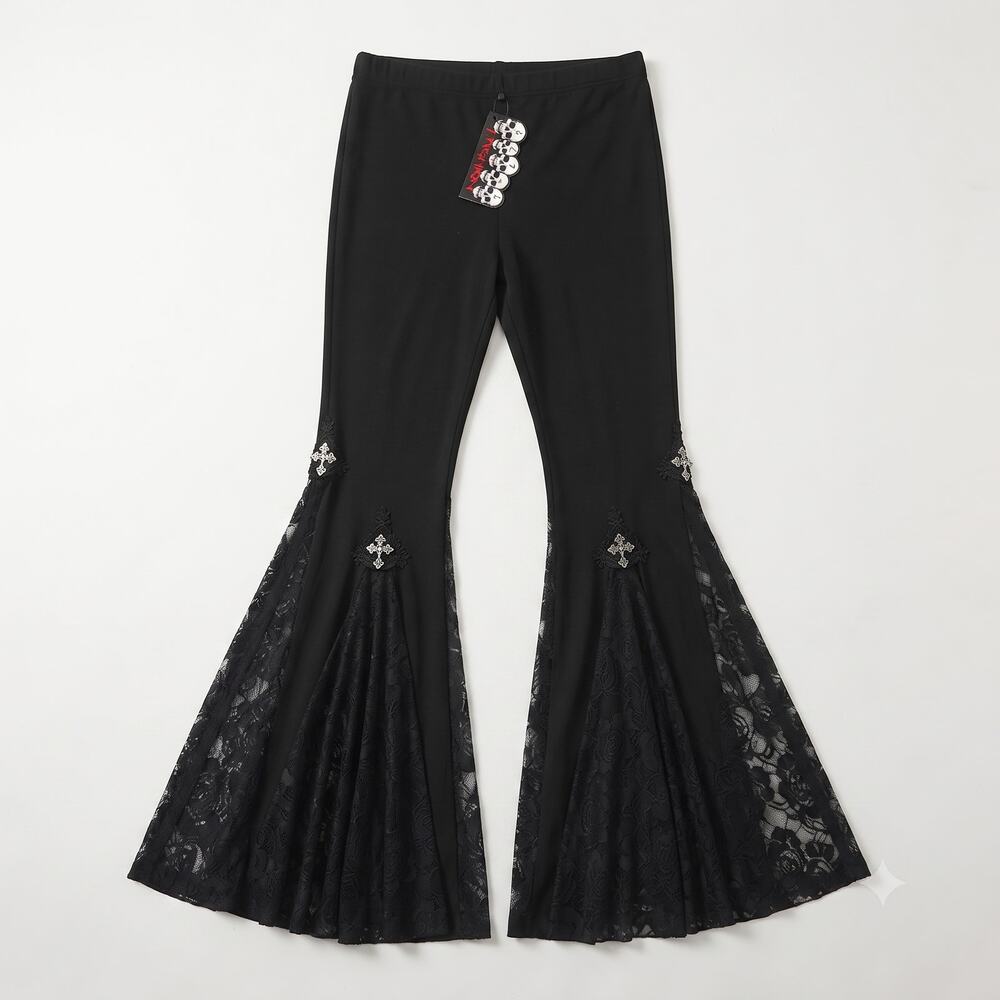 NWT Devil Fashion Womens M Goth Witchy Vixen Romantic Cathedral Lace Flare Pants